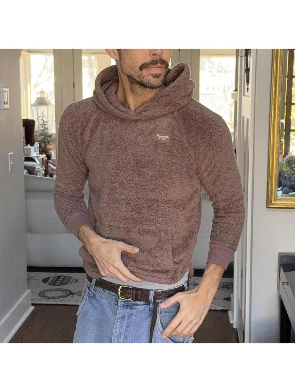 abercrombie Kids Teddy Fleece Hoodie – Youth 11/12 Brown Sherpa Pullover